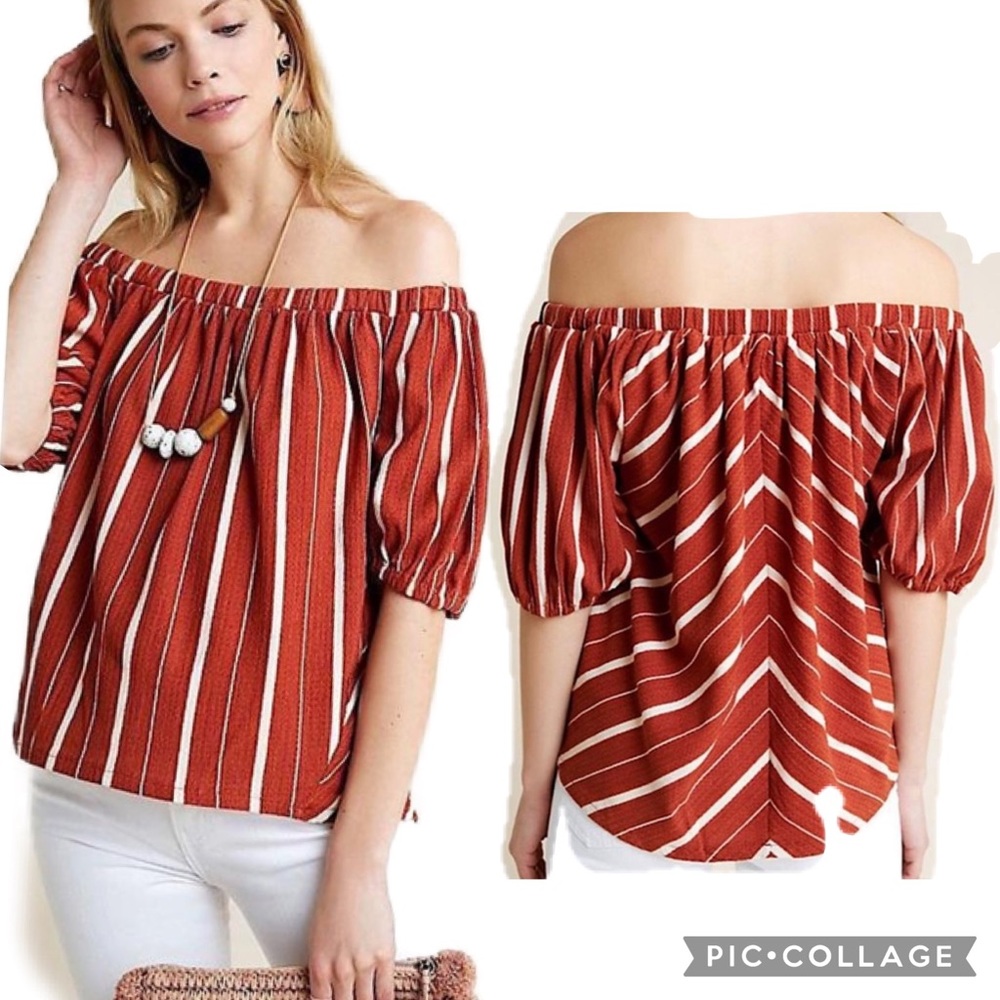 Anthropologie Orange Elodie Stripe Blouse